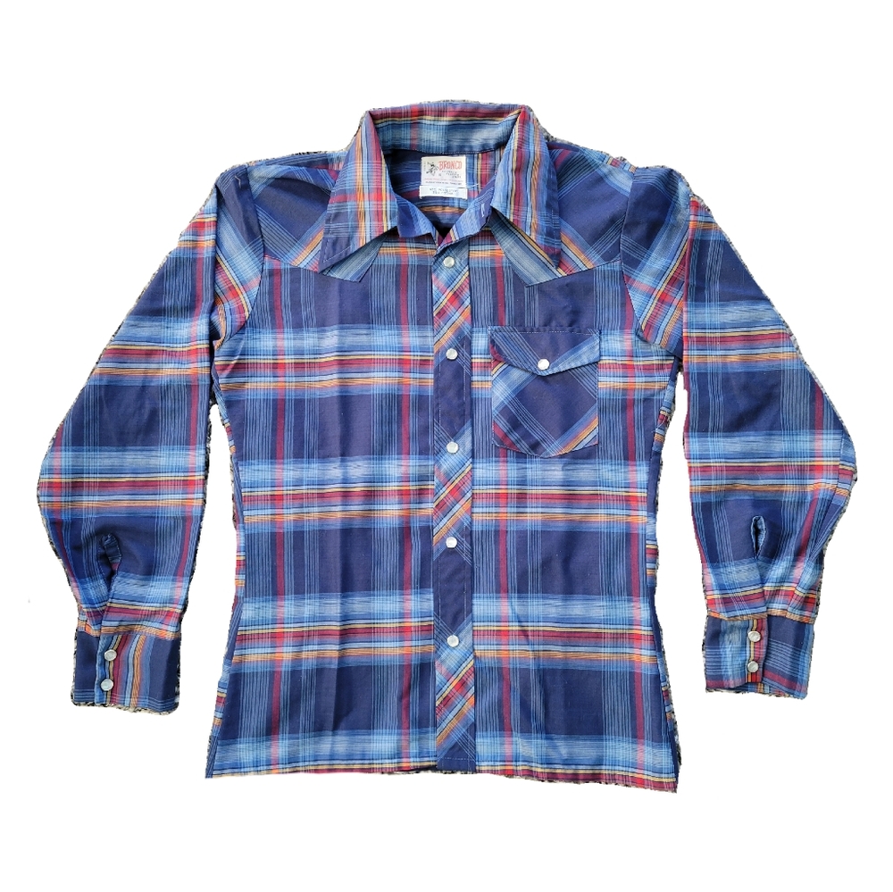 Vintage slim fit rainbow plaid button down western shirt XS